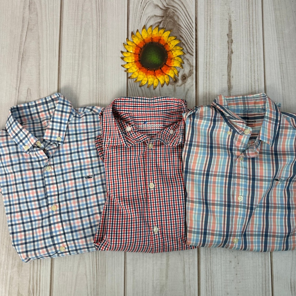 Vineyard Vines Kids Performance Button Down Shirt Lot Plaid‎ Checkered L-16